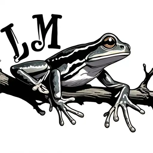 Tree Frog Hanging On A Branch With Letters Jlm On Branch