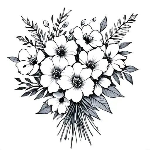 December Flower Bouquet Fine Line