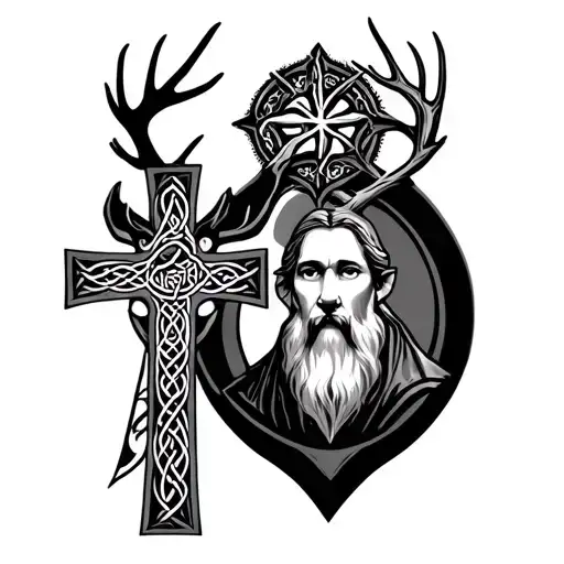Saint Hubert Deer With Celtic Cross And Papa In Antlers