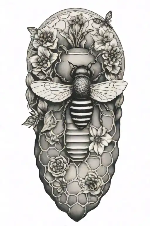Anatomical Heart With Beehive Pattern And Honey Bees