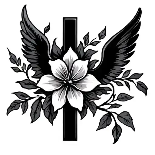 Cross And Vine Flower With Angelic Zibu Symbol