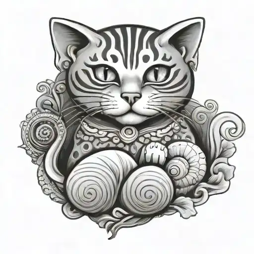 Cat With Shell And Heart And Letter O