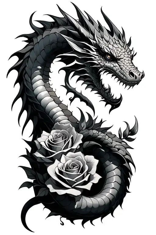 Long Dragon With Claws With The Body With Roses