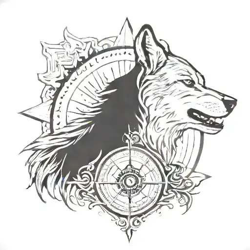 A Wolf Howling With Compass