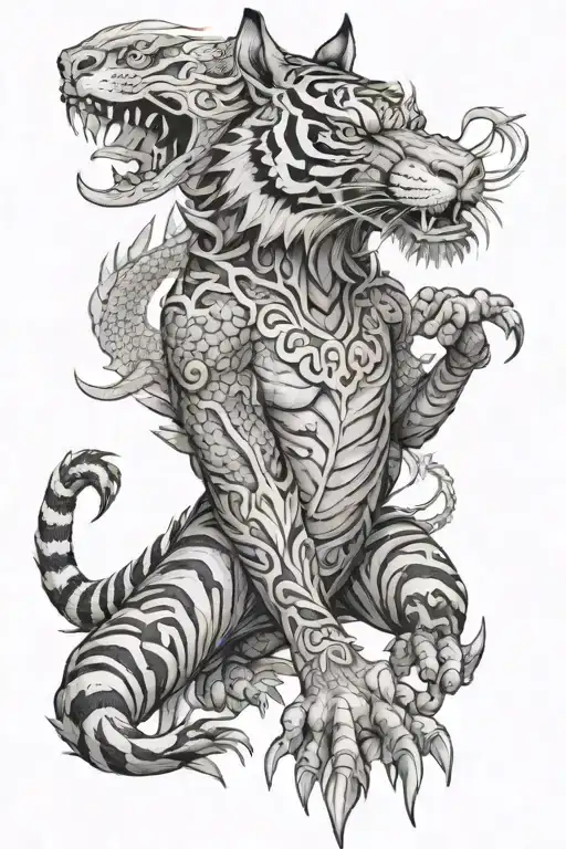 A Tiger Tattoo Wearing An Asian Dragon Skin Like A Warrior Wearing An Animal Skin