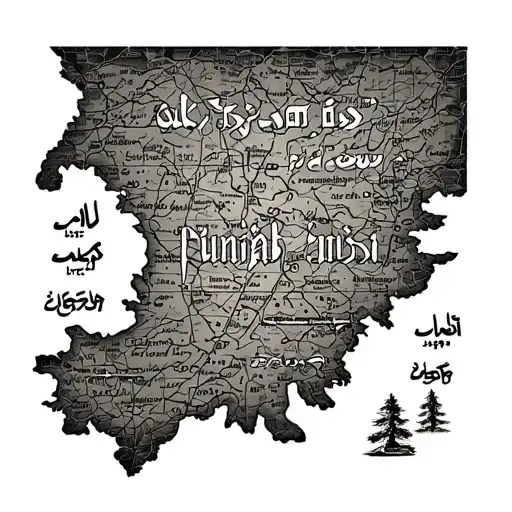 Tattoo Of Map Of Old And New Punjab With Punjab Written In Urdu And Punjabi In It