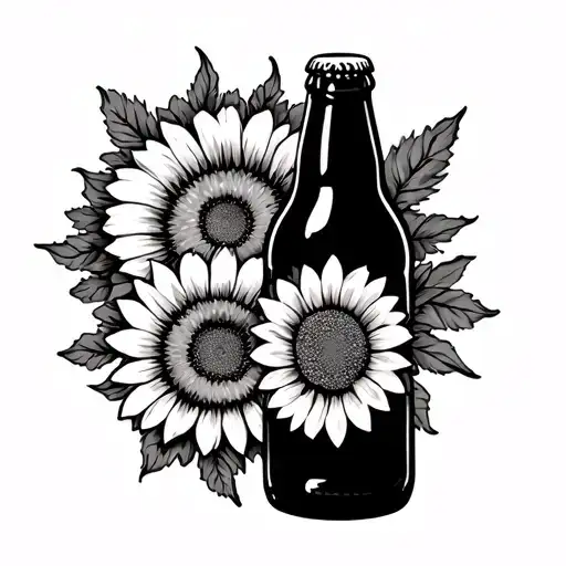 Beer Bottle And Sun Flowers