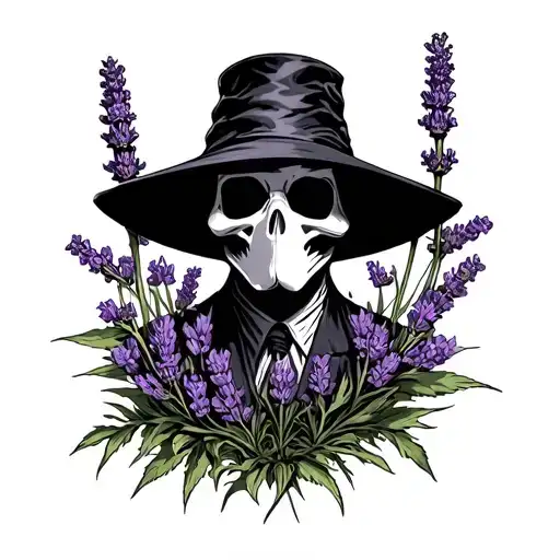 Full Plague Doctor And Lavender Plant Surrounding
