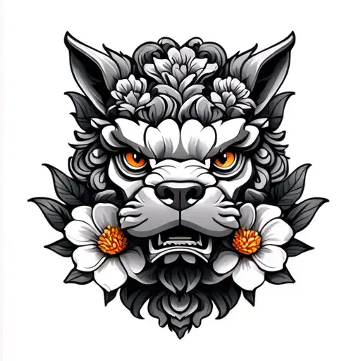 Foo Dog With Flowers