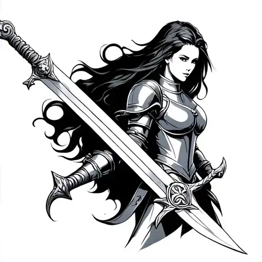 Female Knight Holding A Sword