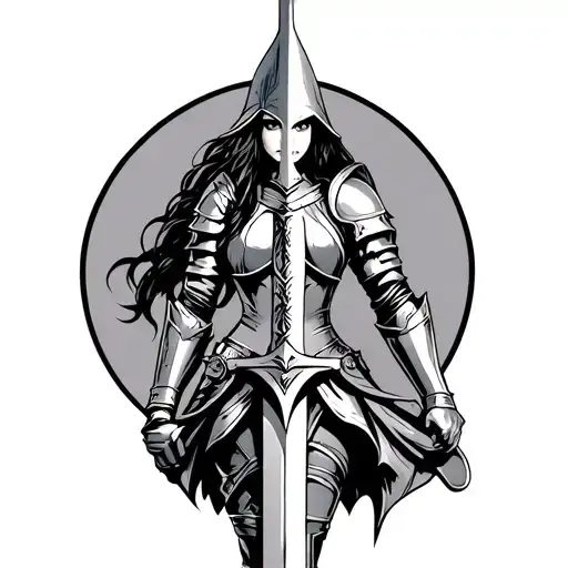 Female Knight Holding A Sword