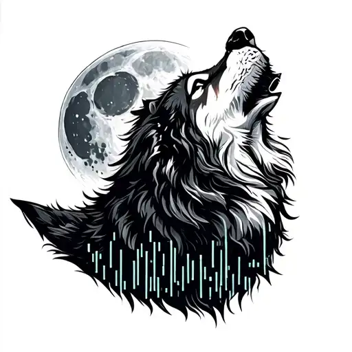 Wolf Howling At A Moon Made Of Binary Code