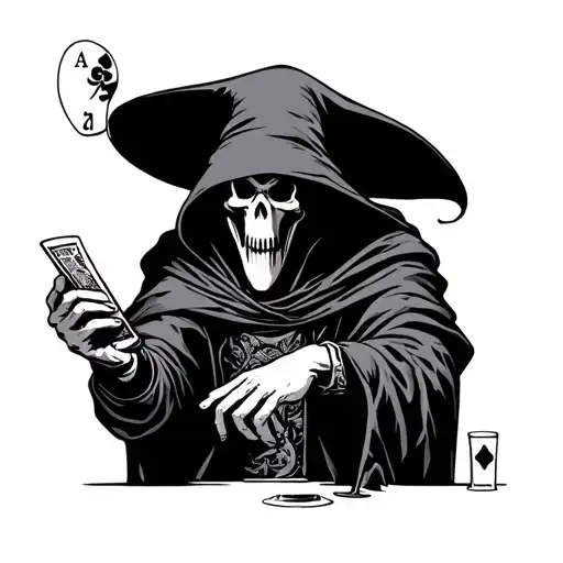 Reaper Paying Card Whit Man At A Tabel