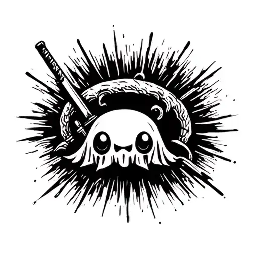 Cute Ghost With Katana Minimalistic