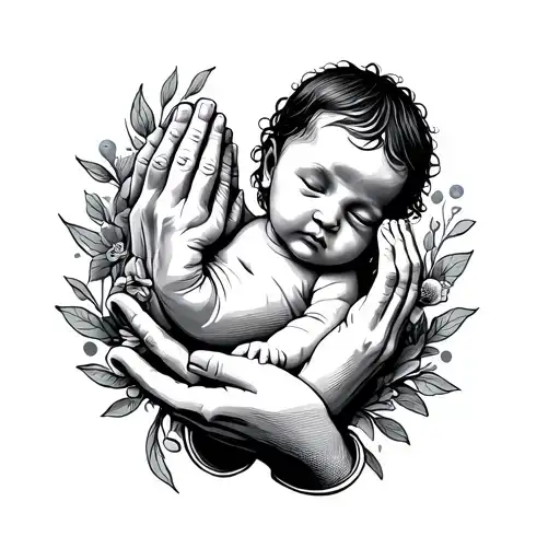 Praying Hands Holding A Baby