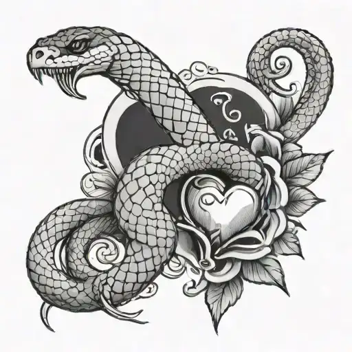 Snake Running Down The Arm With A Dagger Piercing A Heart