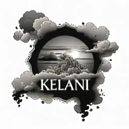 The Name Kelani Surrounded By Clouds And A Sunset Behind