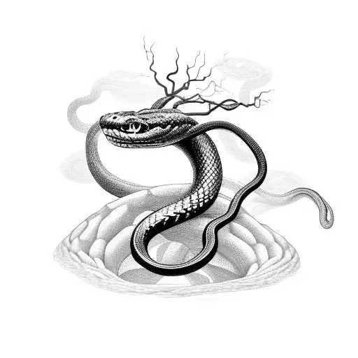 A Snake Intertwined With A Lightning Storm