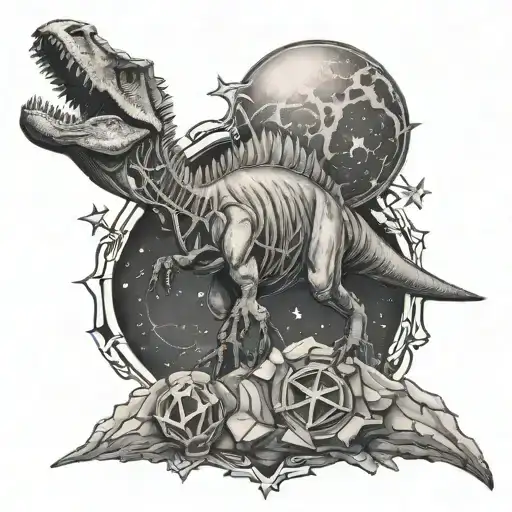 Dinosaur Fossil With A Shining Star Above