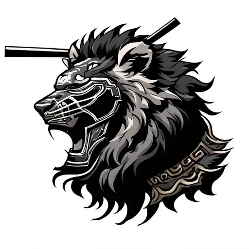 Lion Wearing Samurai Mask