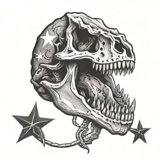 Dinosaur Skull Fossil With A Shining Star Above