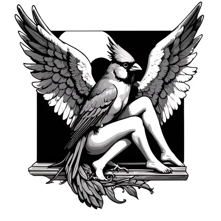 Angel Wings With Cardinal Sitting