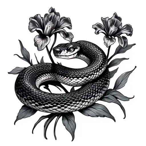 A Snake With Iris Flowers