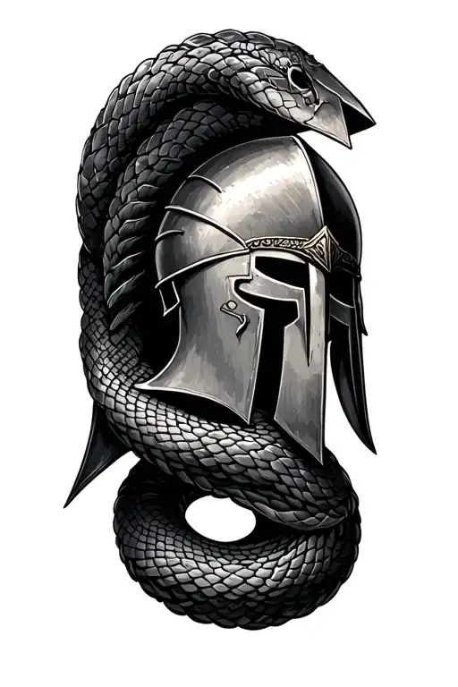 Spartan Helmet Coiled In A Serpent