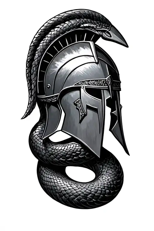 Spartan Helmet Coiled In A Serpent