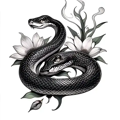 A Snake With Iris Flowers And Smoke