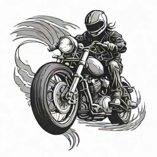 Create A Tattoo Of A Motorcycle Rider With A Heartbeat Line Winding Through The Design