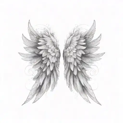 Angel Wings With Finger Print In Middle And Pippy Flowers