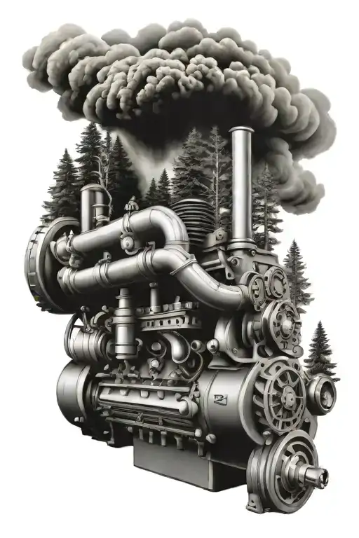 Dodge Ram Cummins Diesel Engine With Smoke Forest Scene