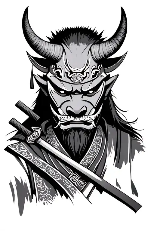 Japanese Samurai With Oni Mask