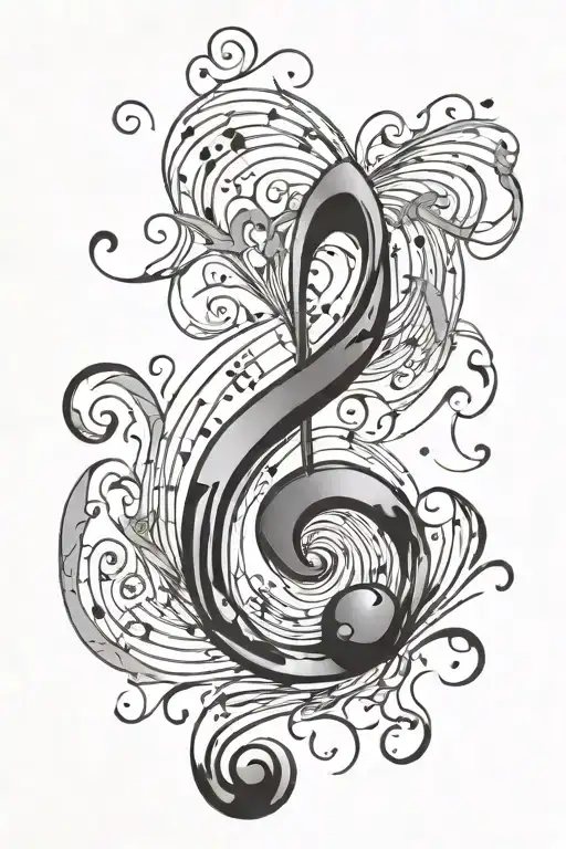 A Tattoo Design Combining A Musical Note With A Swirling Black Hole