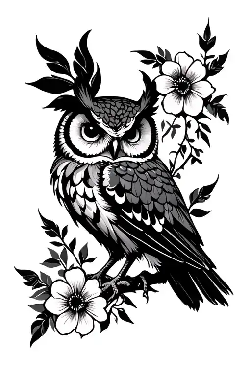 Owl And Flowers Surrounding