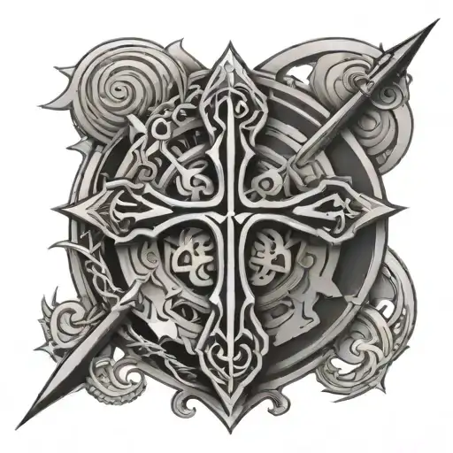 A Fusion Of Norse Mythology And A Cross Symbol In A Geometric Style