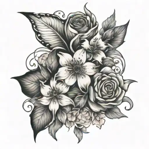 Sea Tietle With Birth Month Flowers Intertwined