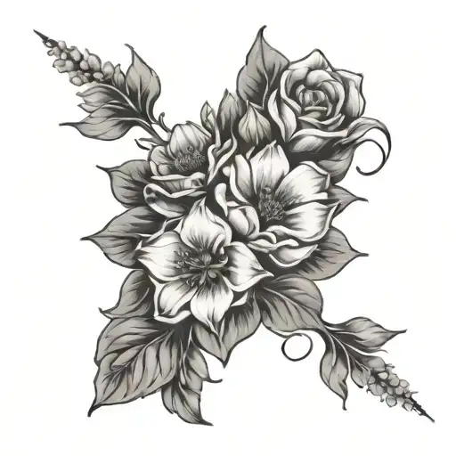 Sea Tietle With Birth Month Flowers Intertwined Within