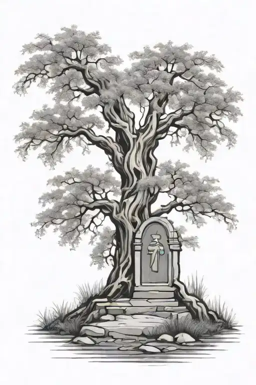 Willow Tree With Tombstone