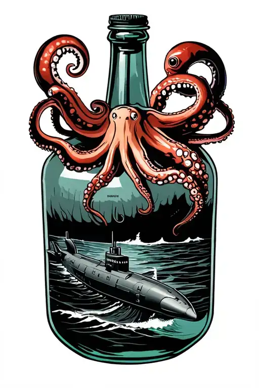 Ssn-763 Submarine In A Corked Bottle With A Octopus Holding The Bottle