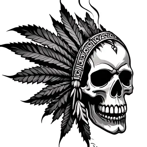 Skull Native American Smoking Weed
