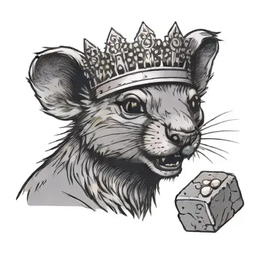 A River Rat Wearing A Crown And Holding A Brick In Its Mouth