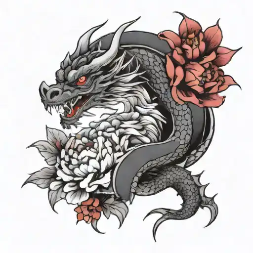 Dragon With Red Peonies