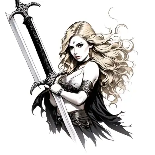 Feminine Warrior Sword Blonde Behind