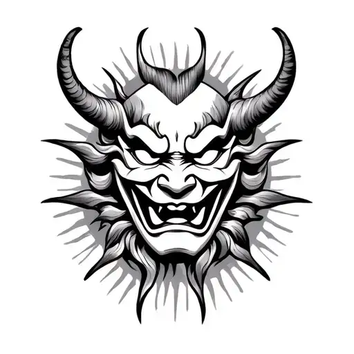 Japanese Oni Mask With Finger Waves And Sun Bars