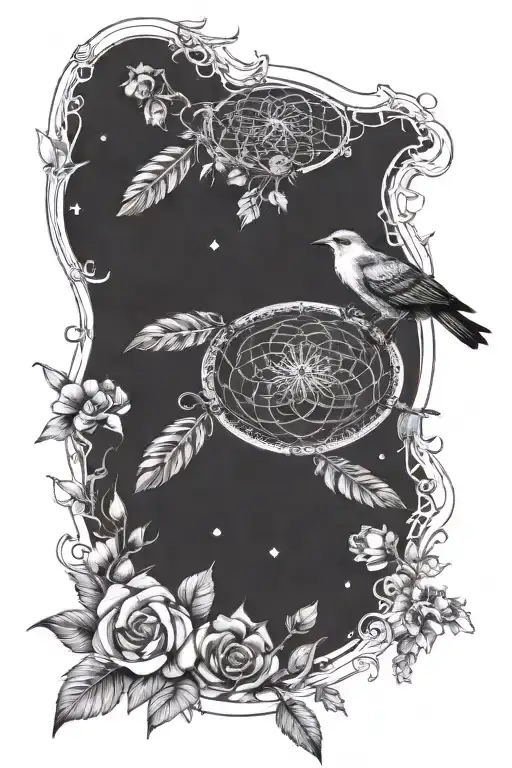 Dream Catcher With Moon And Flowers Surrounding