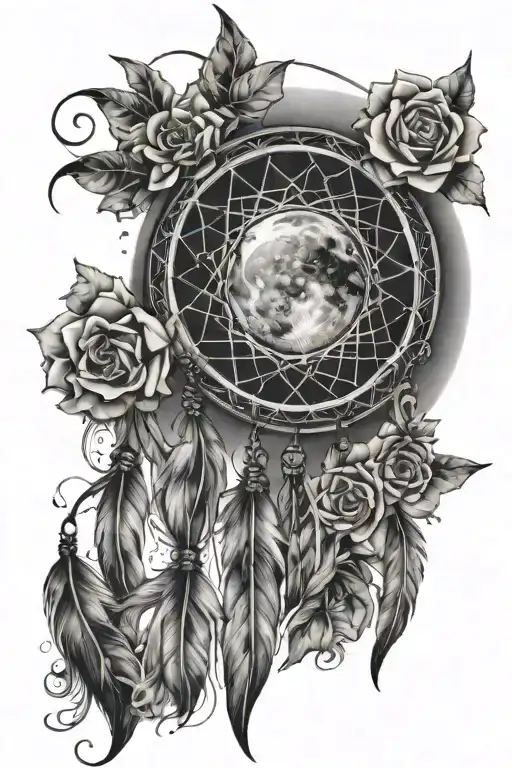 Dream Catcher With Moon And Flowers Surrounding