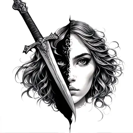 Sword Going Down Half A Women's Face