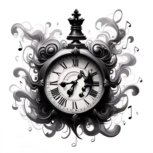 Music Notes Swirling Smoke King Chess Piece Clock Face
